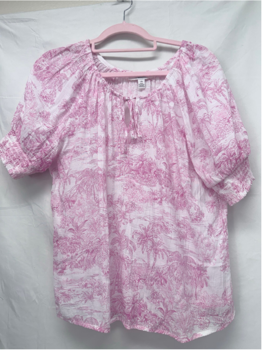 Women's C by one Blouse Size L White Pink Tropical Print